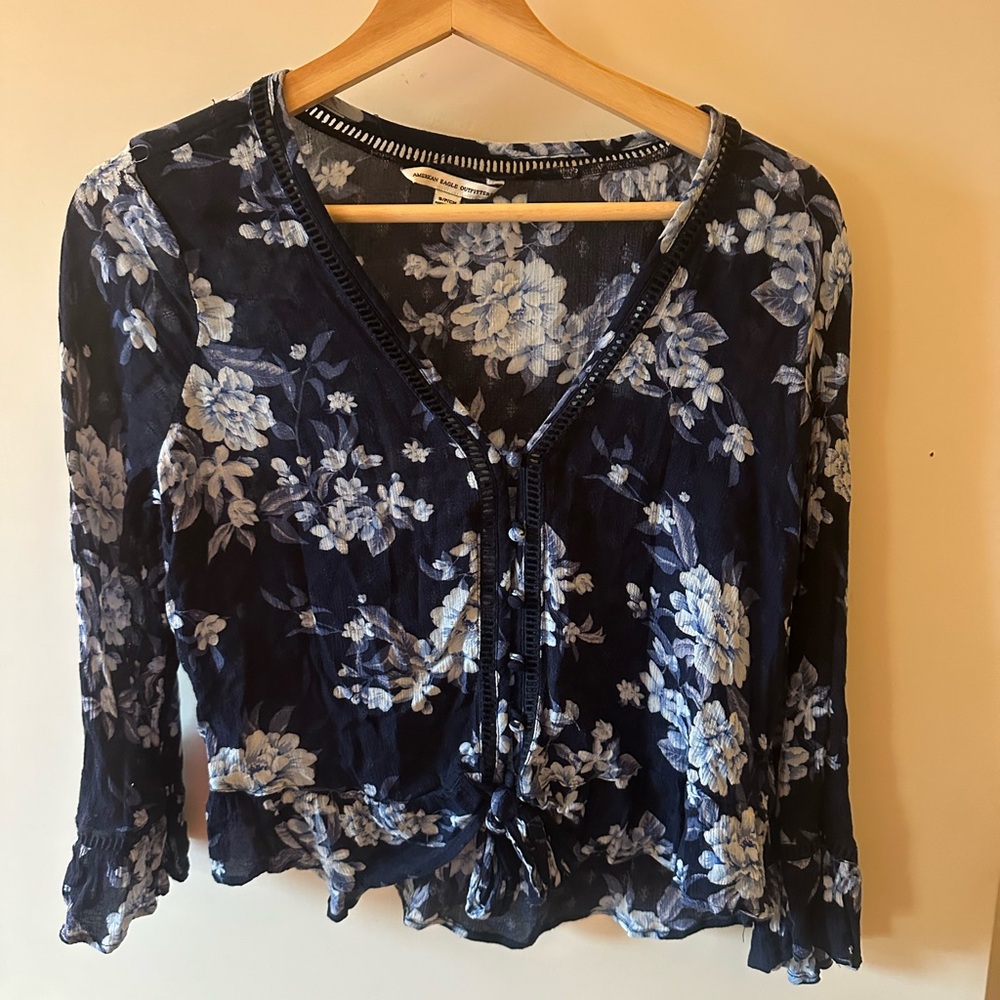 American Eagle Outfitters Navy Floral Blouse